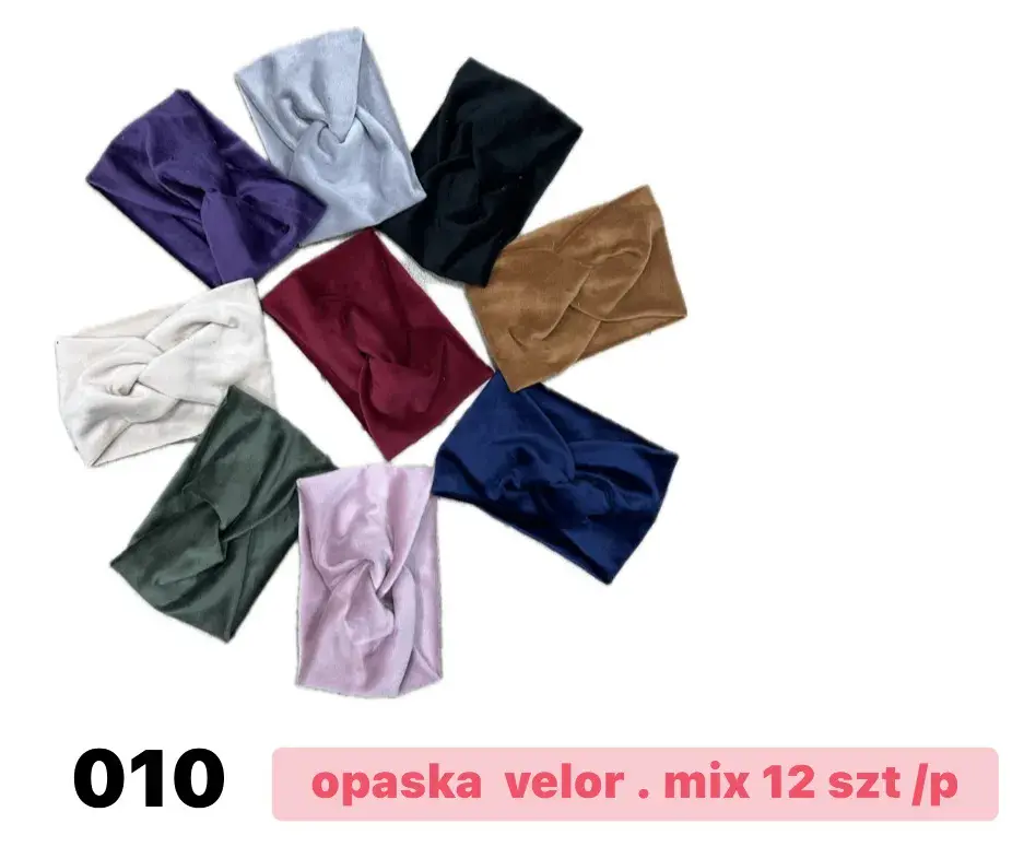 Opaska Velor Mix Kolorów miękka i elastyczna 12 sztuk