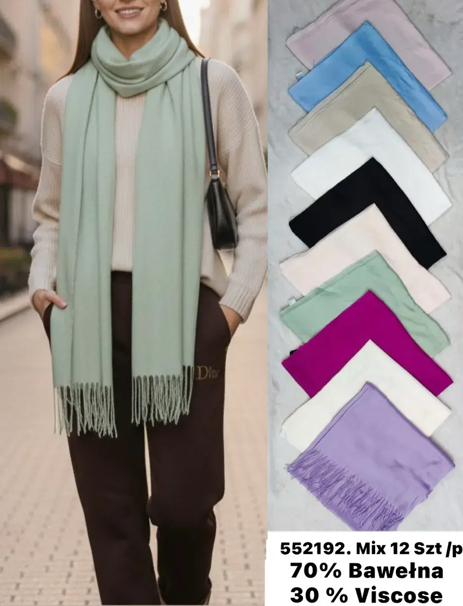 Szalik damski bawełniany mix kolorów z frędzlami 70% bawełna
