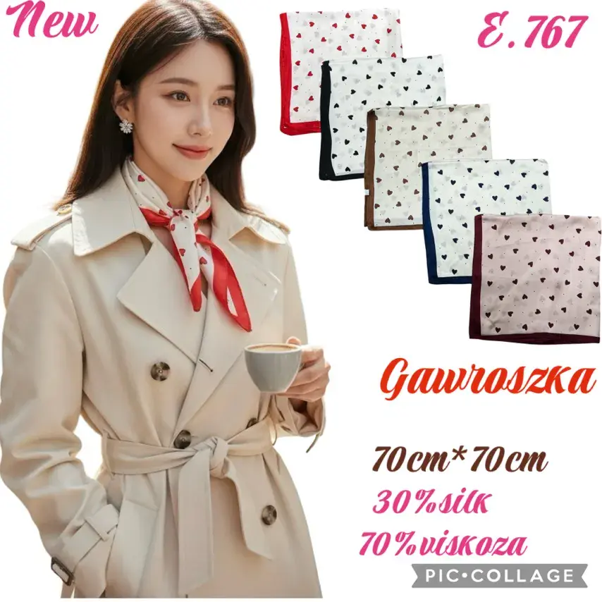 Chustki damskie GawrvoRoszka 70x70cm 30% jedwab