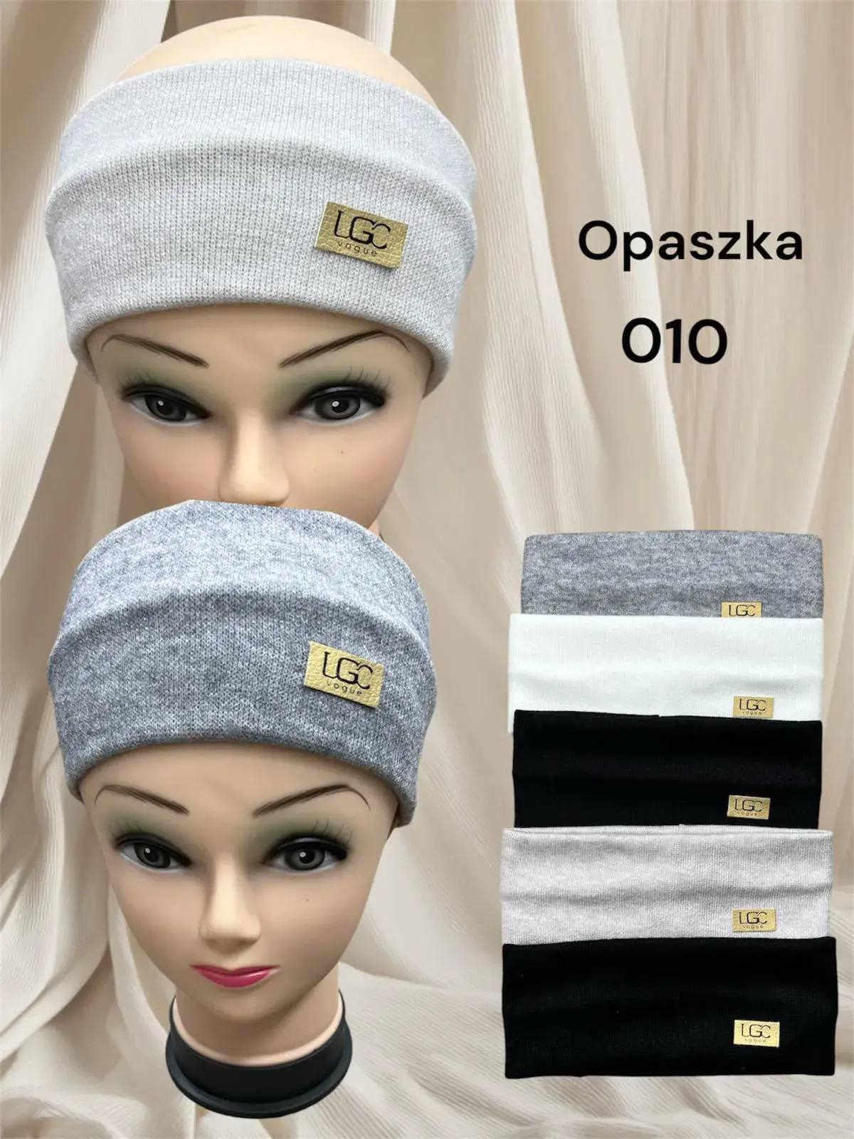 Opaska damska LGC Vogue - Miękka dzianina szara 12 szt.