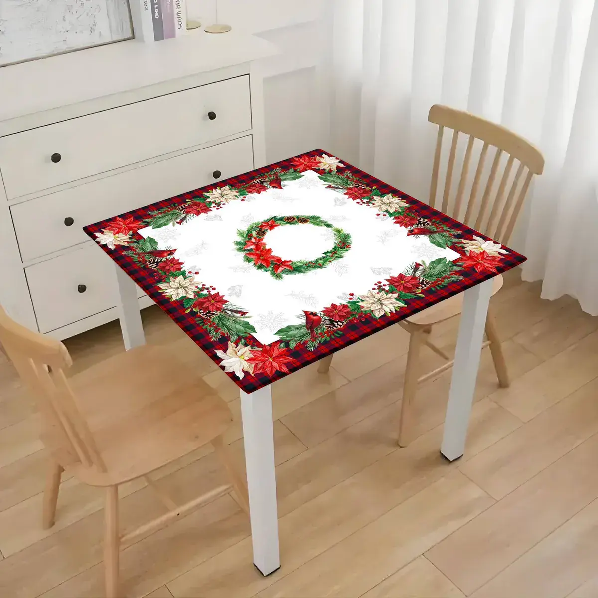 Serwetka świąteczna 85x85 cm z motywem wieńca i poinsecji