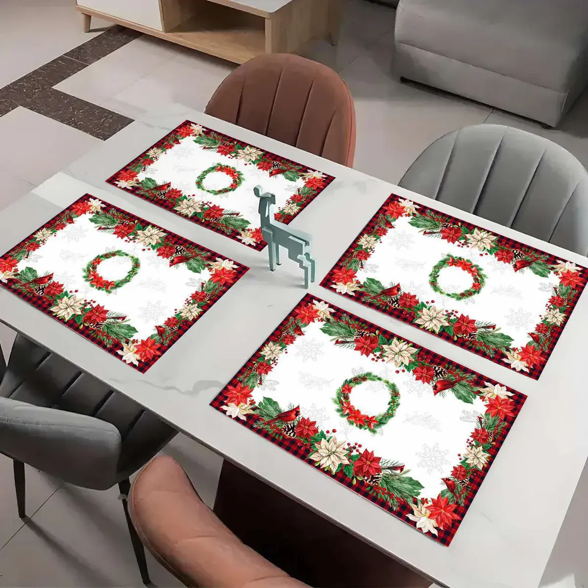 Serwetki świąteczne 30x45 cm z motywem gwiazdy betlejemskiej i wieńca