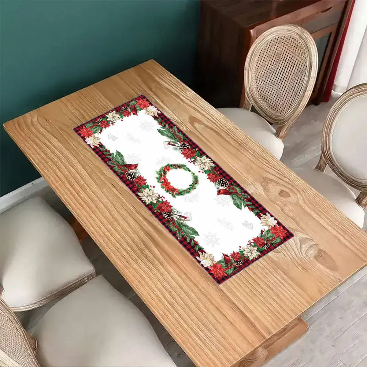 Obrus świąteczny 40x90 cm z motywem gwiazdy betlejemskiej i wieńca