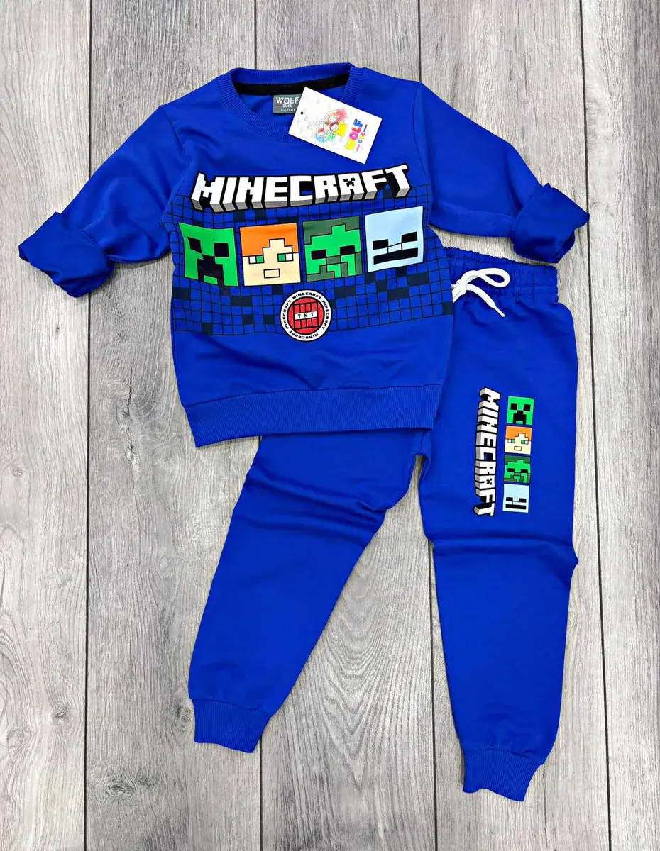 Dres dziecięcy Minecraft niebieski 3-10 lat komplet 2 części