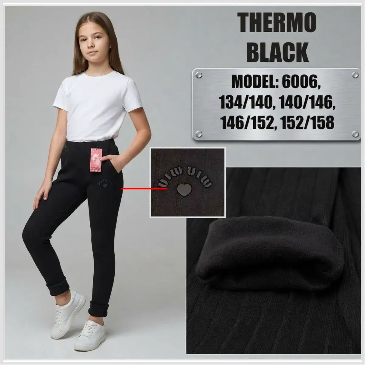 Legginsy dziecięce Thermo Black model 6006 czarne prążkowane