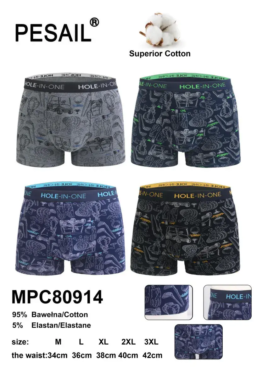 Bokserki męskie MPC80914 bawełniane z elastanem wzór golf