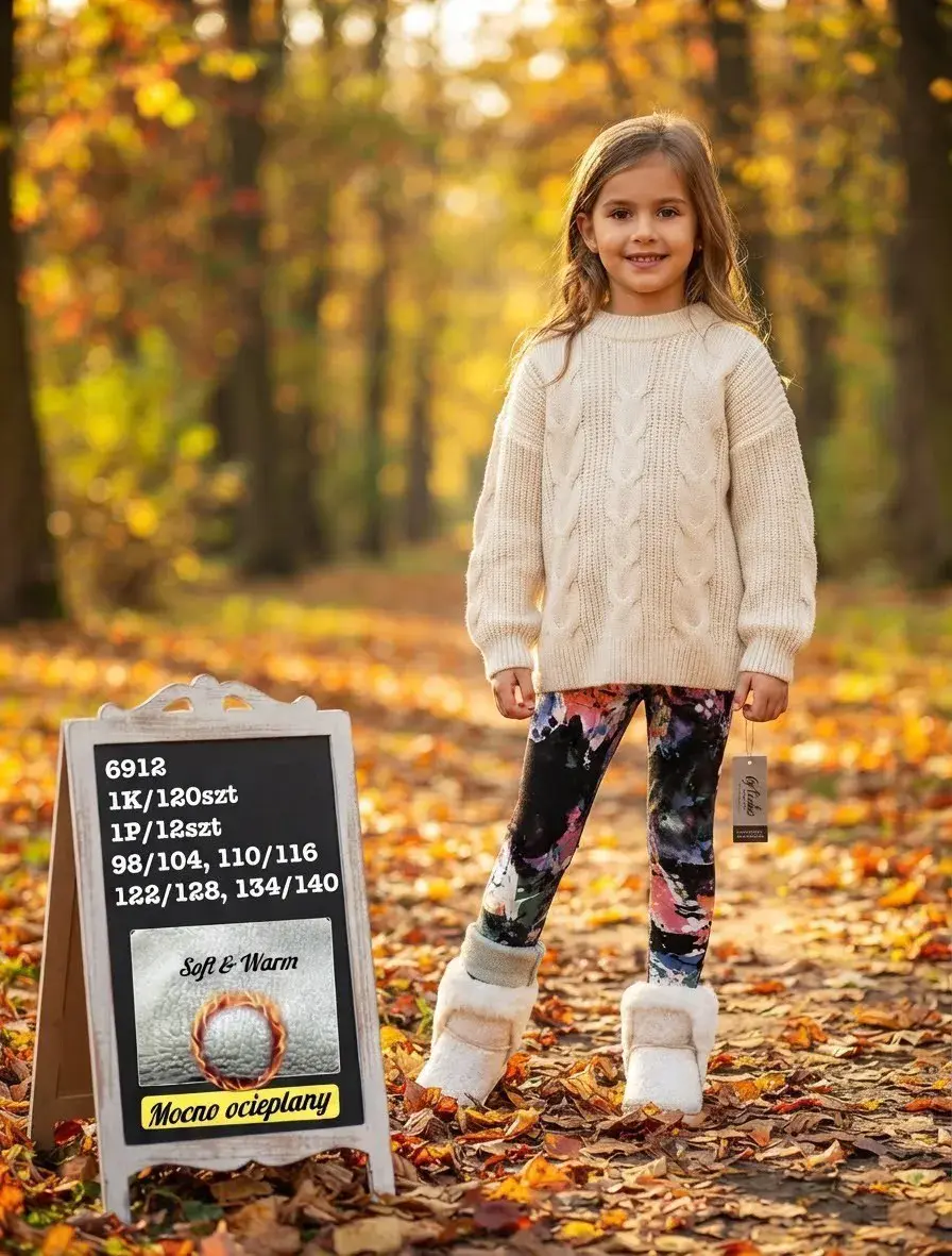 Legginsy dziecięce ocieplane kolorowe wzory 98-140 cm