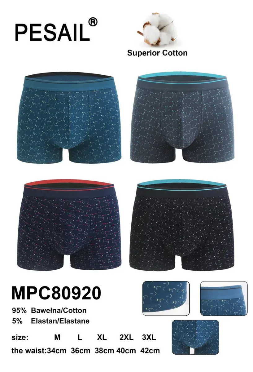 Bokserki męskie PESAIL z bawełny i elastanu wzór MPC80920