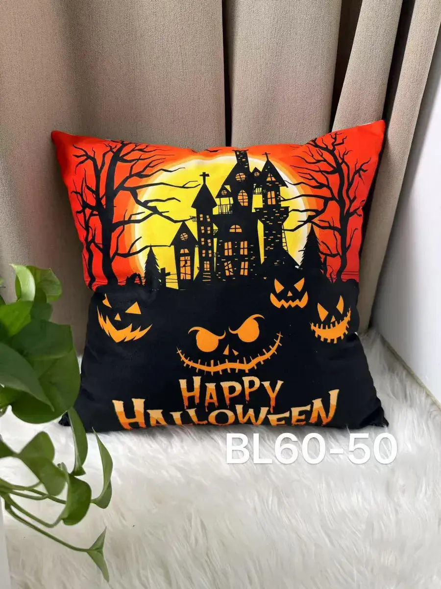 Poszewka na poduszkę Halloween 40x40 cm czarno-pomarańczowa z nadrukiem