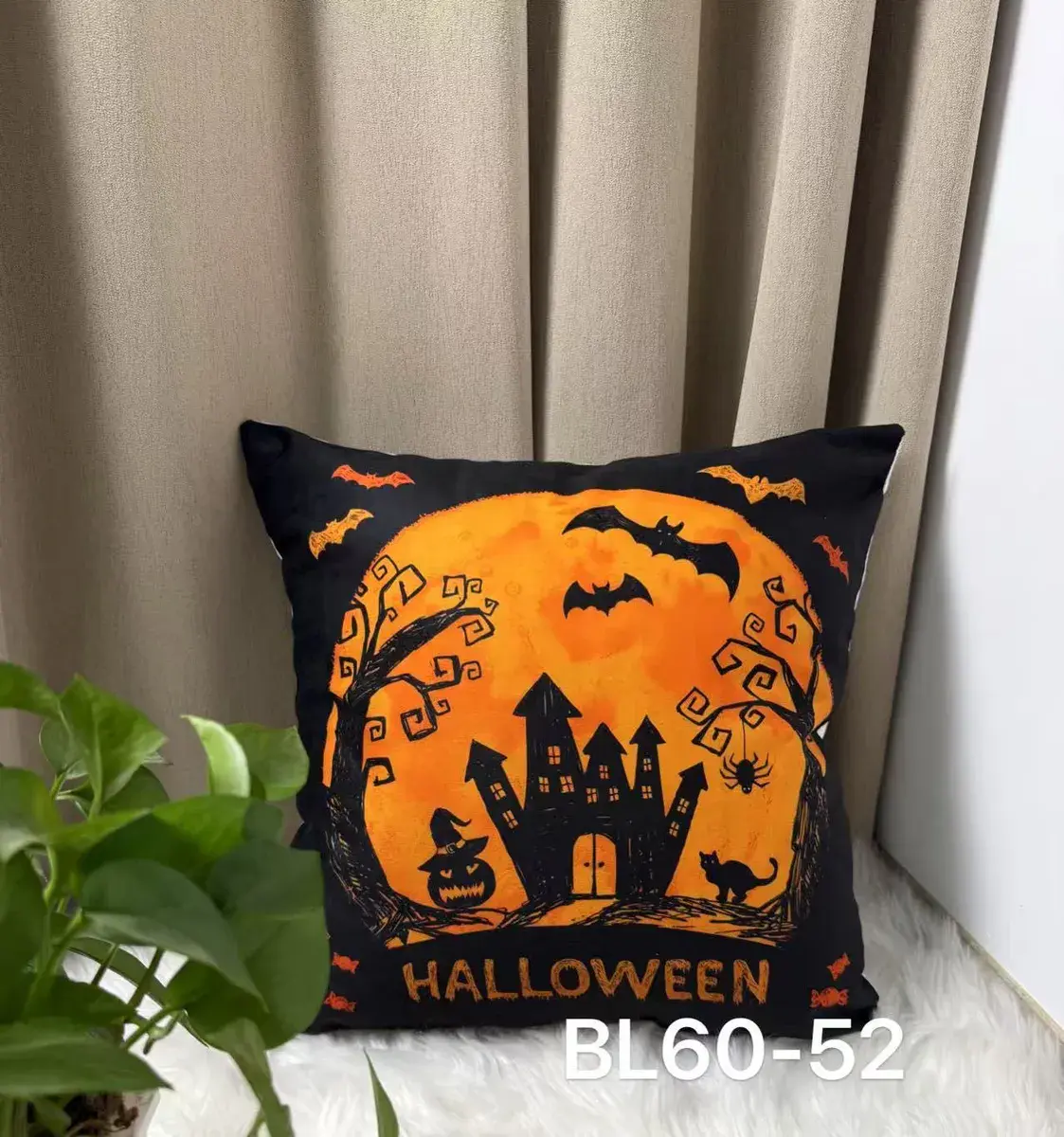 Poszewka Halloween 40x40 cm czarno-pomarańczowa dekoracyjna