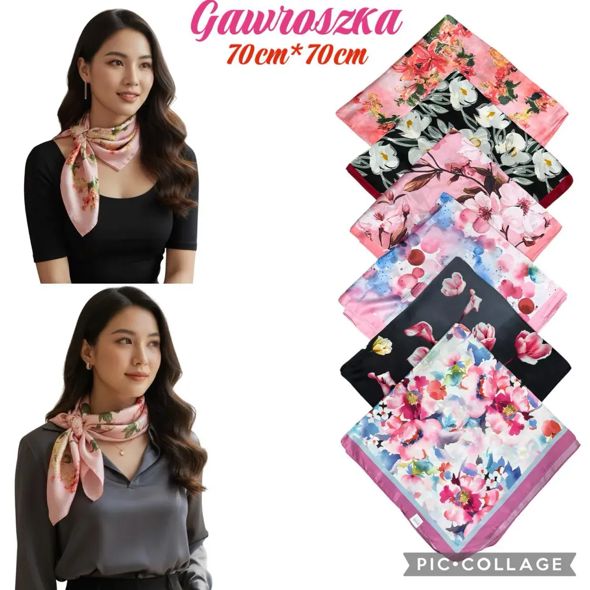 Gawroszka apaszka damska 70x70 cm w kwiaty kolorowe