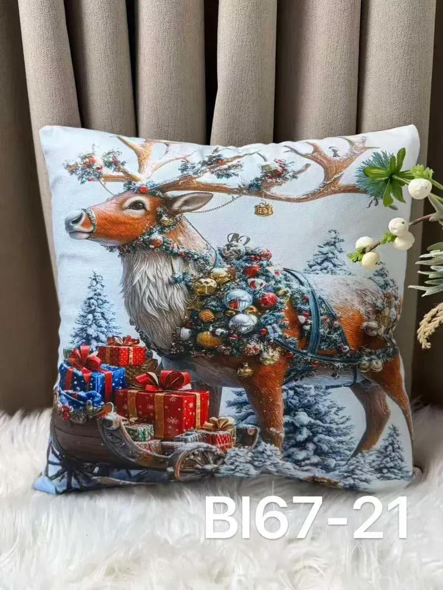 Dwustronna poszewka welwetowa 40x40 cm z reniferem świątecznym