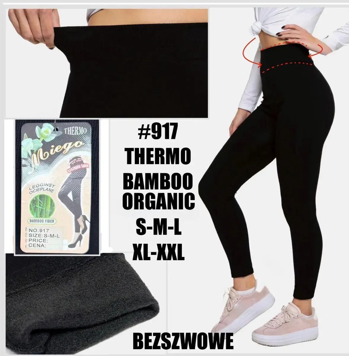 Legginsy termiczne Bamboo Organic czarne bezszwowe S-XXL