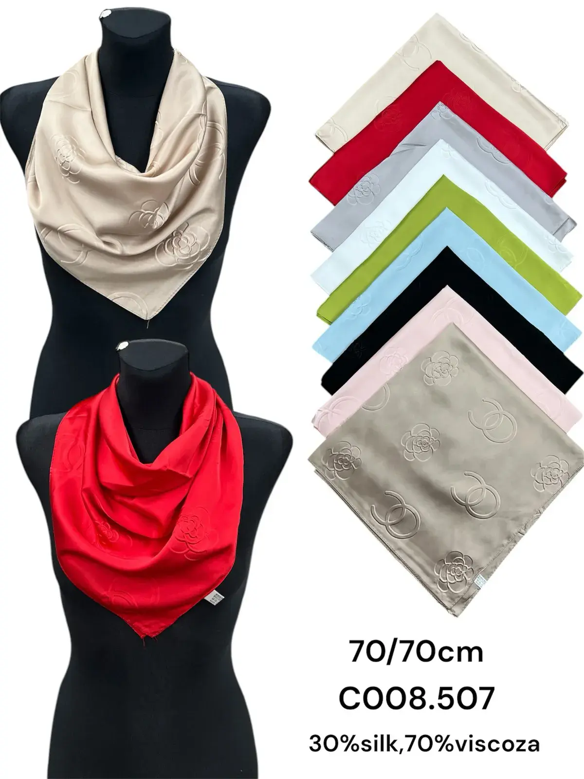 Chusta Damska 70/70cm 30% jedwab, 70% wiskoza C008507