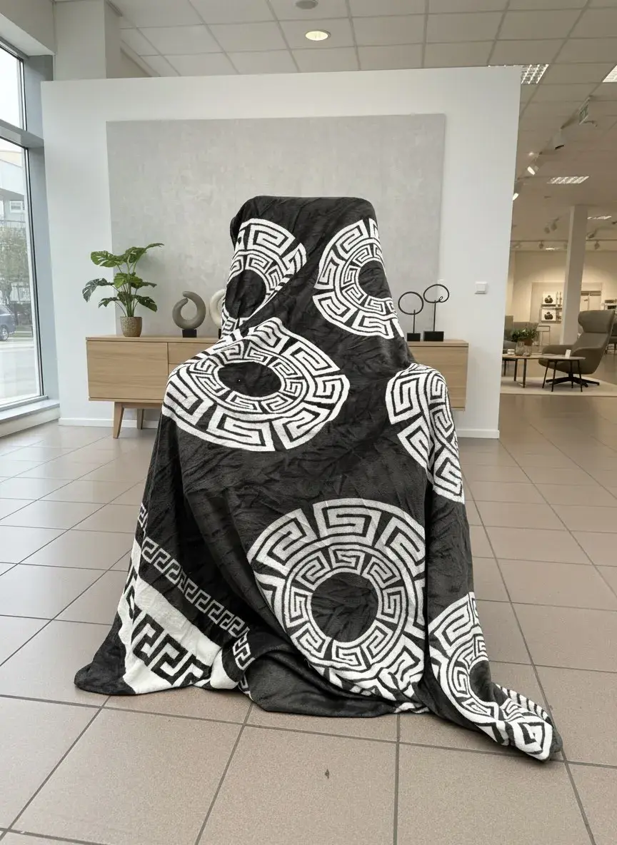 Miękki Koc 160x200cm Czarno-biały Grecki Wzorzec