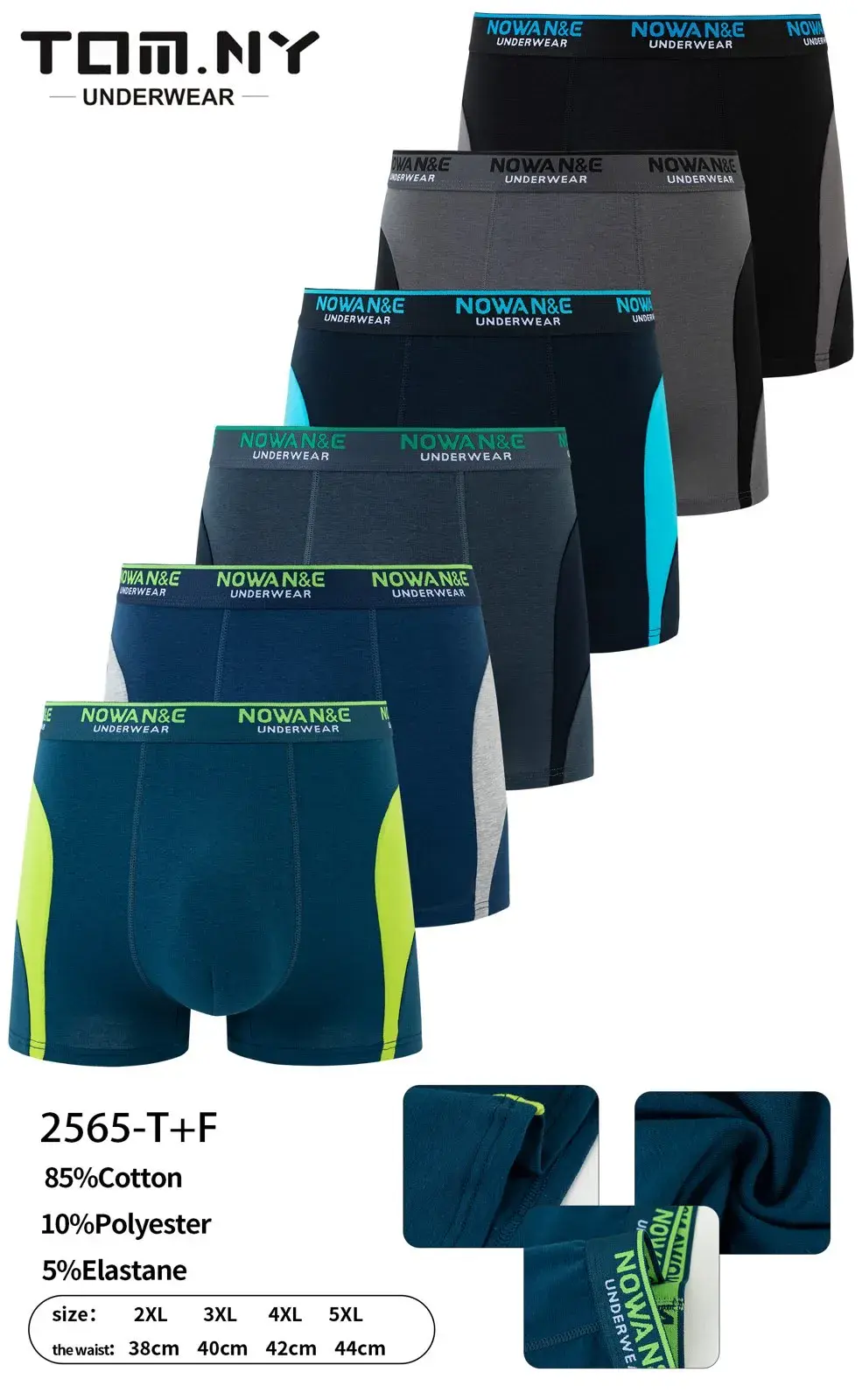Bokserki męskie TOM.NY 5 szt. 85% bawełna S-XXL