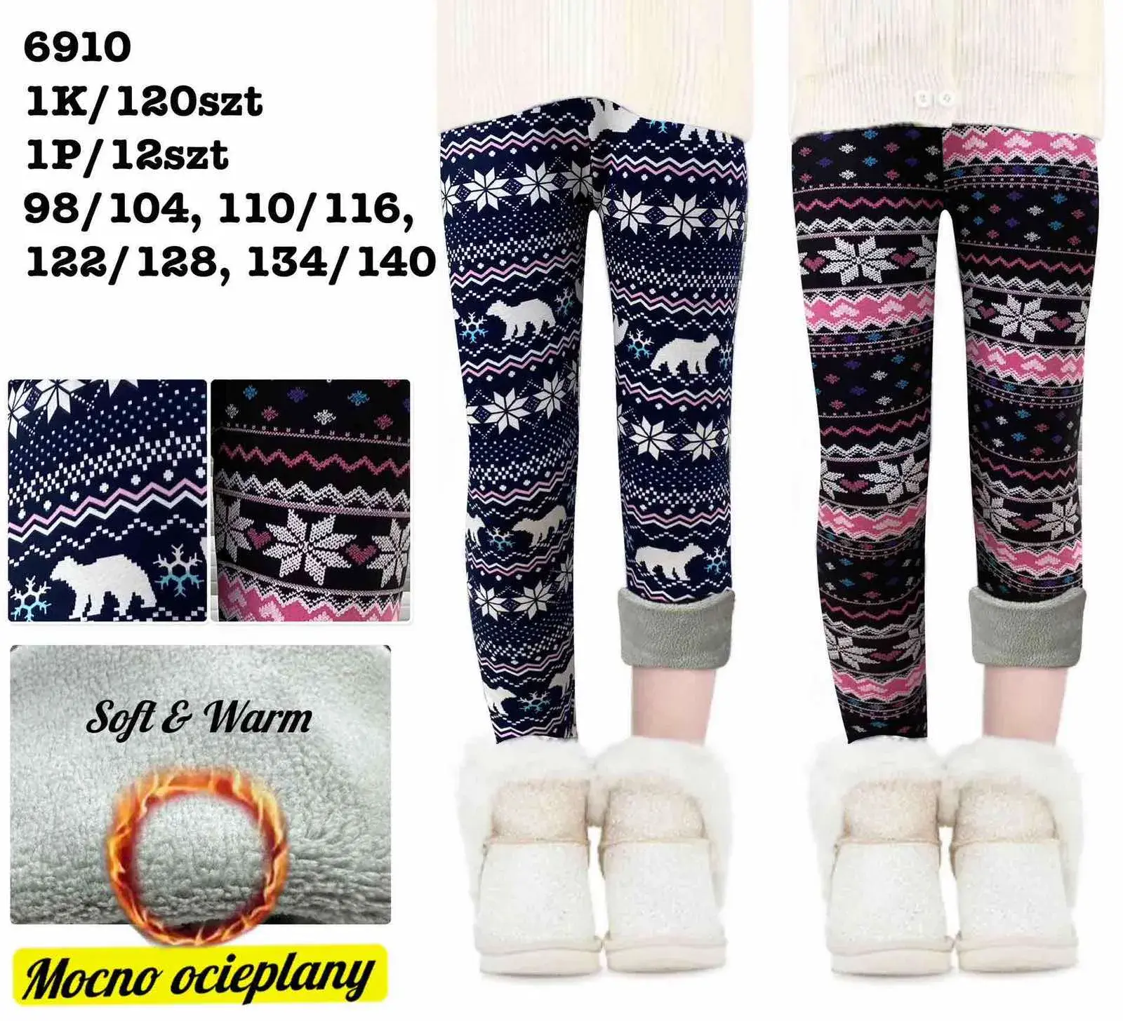 Legginsy dla Dzieci Ocieplane ze Wzorami Zimowymi