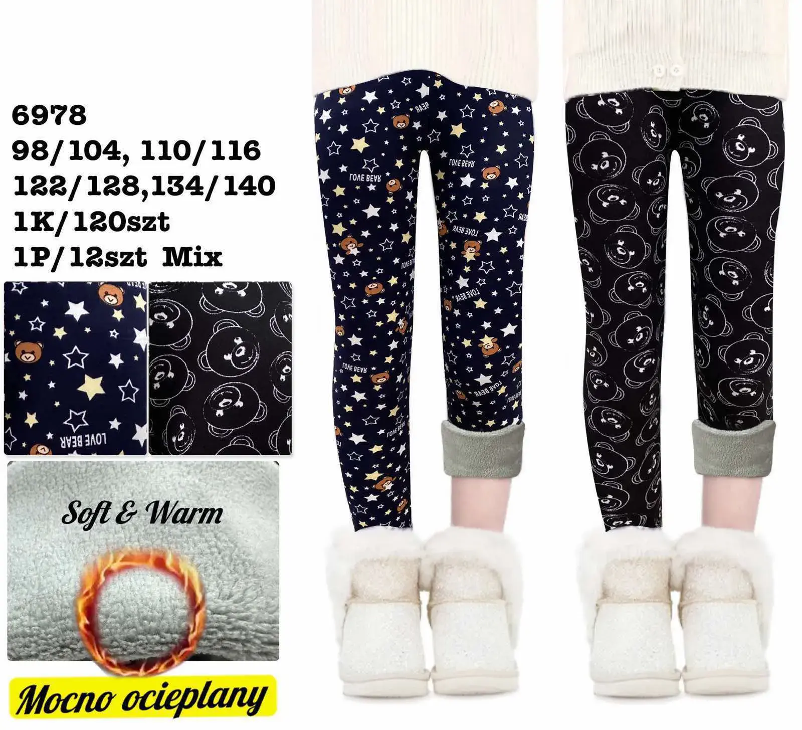 Legginsy dla Dzieci Ocieplane z Misiami i Gwiazdami