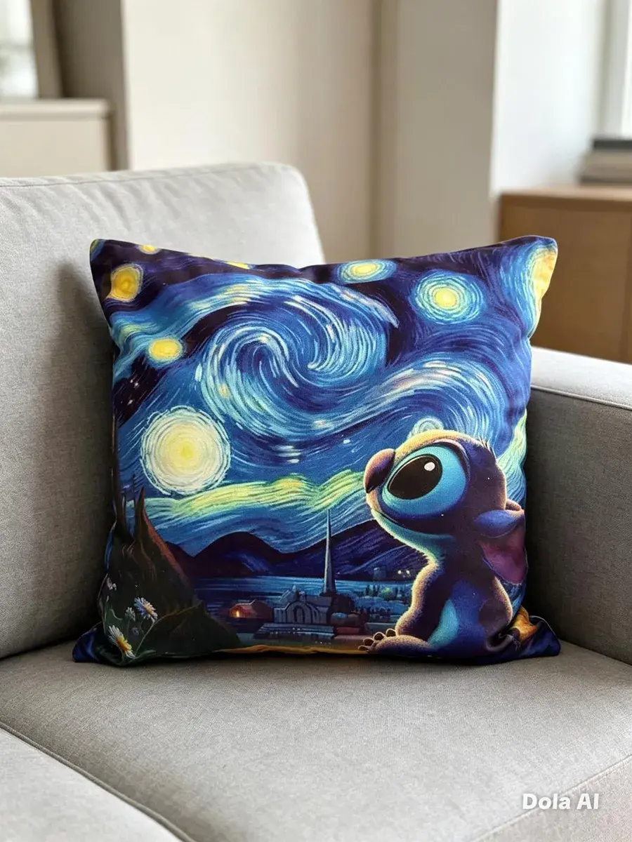 Poszewka dekoracyjna 45x45 cm z nadrukiem nocnego nieba i postacią