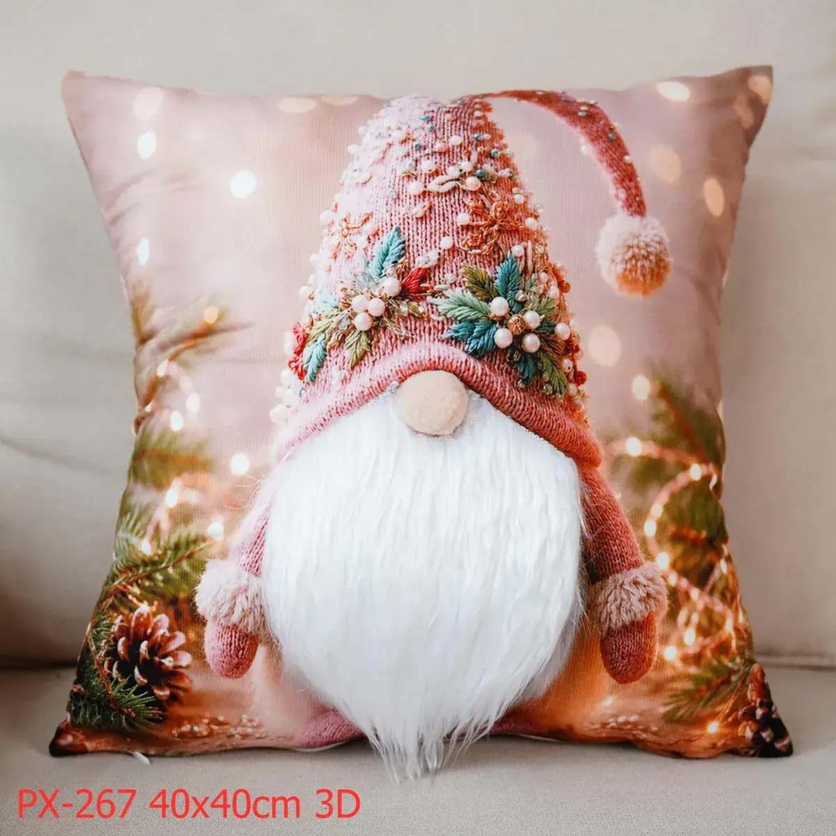 Poszewka dekoracyjna 3D z mikołajem 40x40 cm różowa