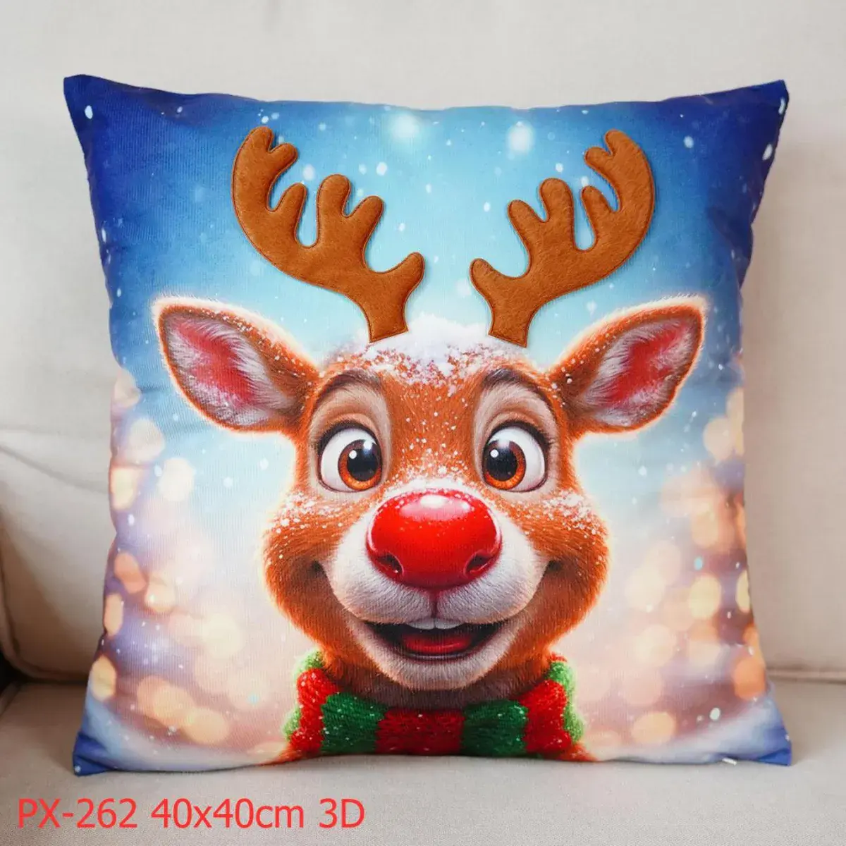 Poszewka 3D na poduszkę 40x40 cm z reniferem świątecznym