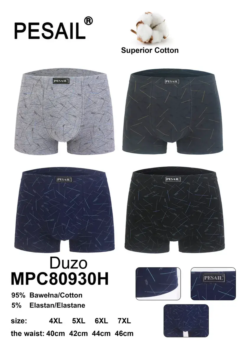 Bokserki męskie Pesail z bawełny 4XL-7XL w geometryczny wzór