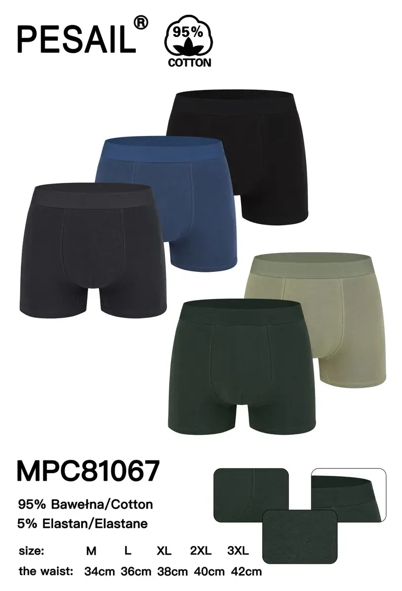 Bokserki męskie bawełniane MPC81067 w kolorach granat, czarny, oliwkowy