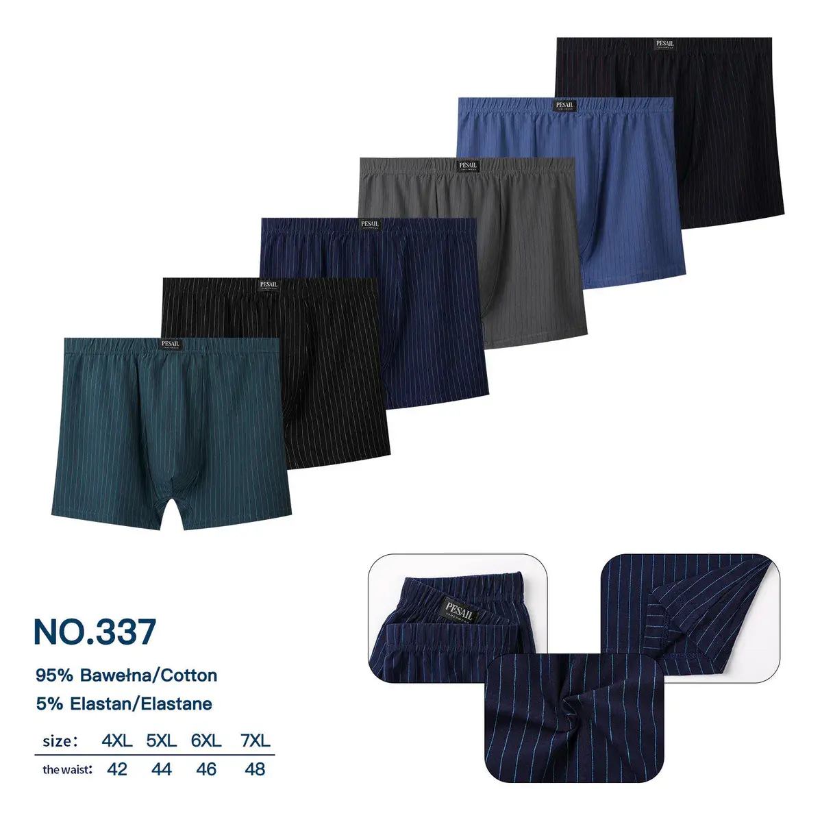 Bokserki męskie Pesail w paski 4XL-7XL bawełna z elastanem