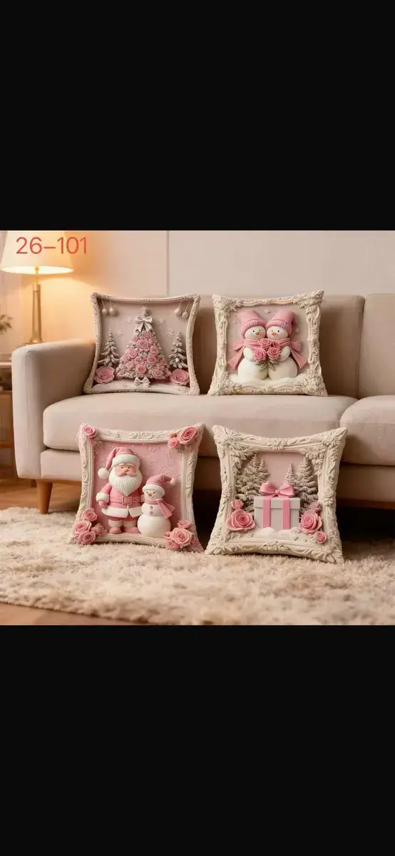 Dwustronne poszewki welwetowe 40x40 cm mix świąteczny różowy