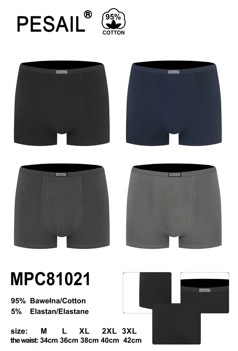 Bokserki męskie PESAIL bawełna 95% elastyczne kolory M-3XL