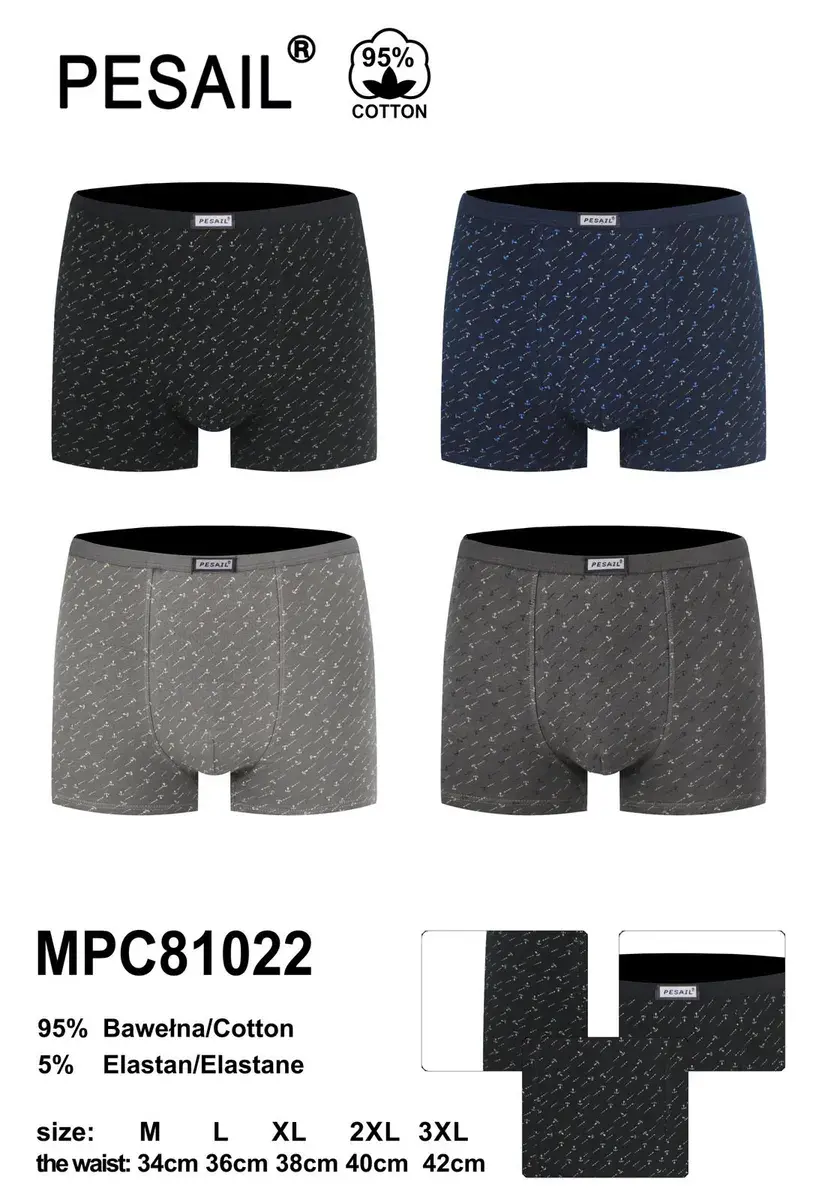 Bokserki męskie PESAIL bawełniane z elastanem wzór MPC81022