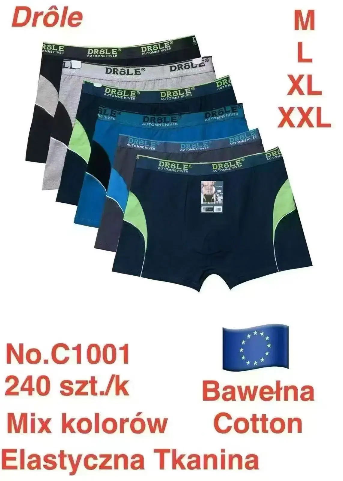 Bokserki męskie DROLE bawełniane mix kolorów M-5XL