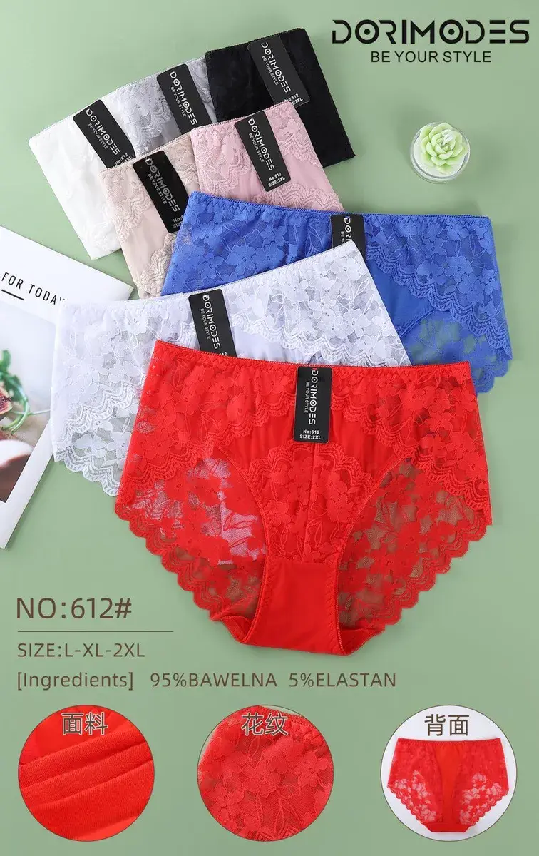Majtki damskie koronkowe bawełniane L-2XL kolorowe zestaw
