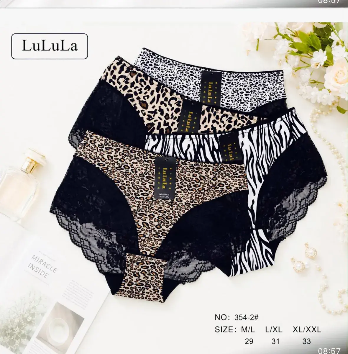 LuLuLa Figi damskie z koronką i wzorem zwierzęcym mix rozmiarów