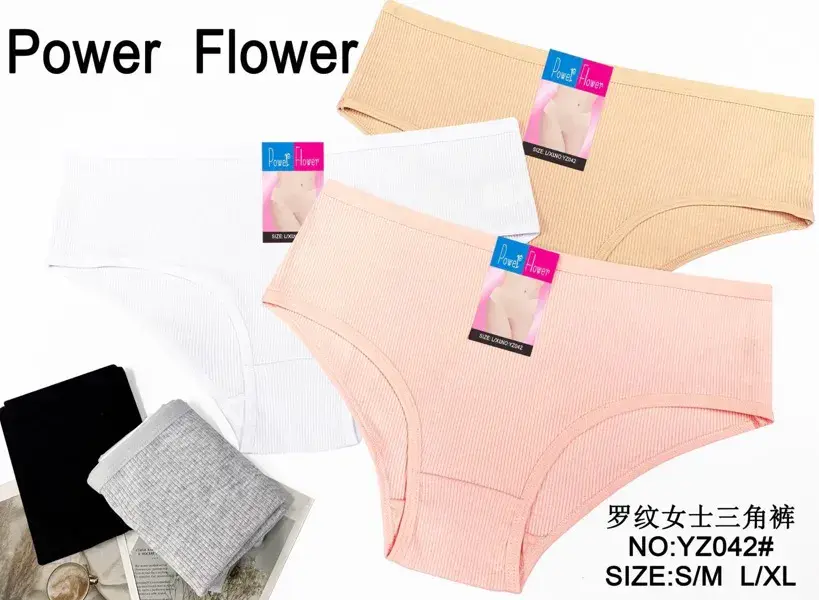 Majtki damskie Power Flower bawełniane prążkowane mix kolorów