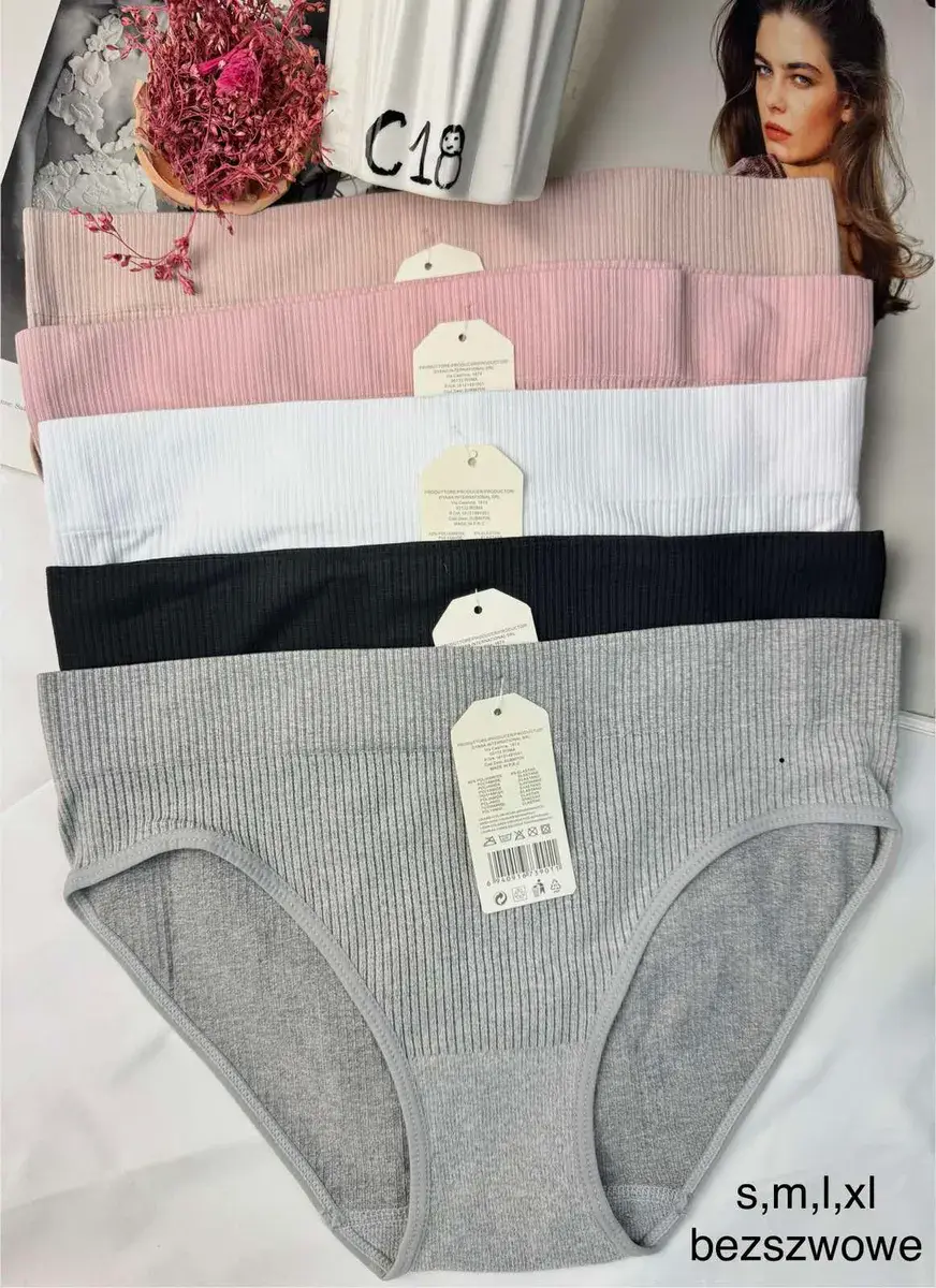 Majtki damskie prążkowane S-XXL szary/czarny/biały/różowy/beżowy