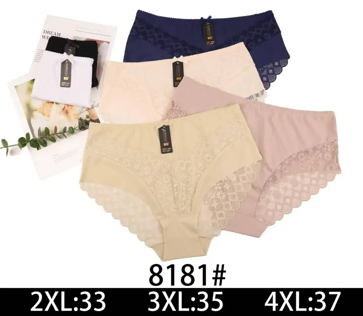 Majtki damskie koronkowe 2XL-4XL mix kolorów 8181