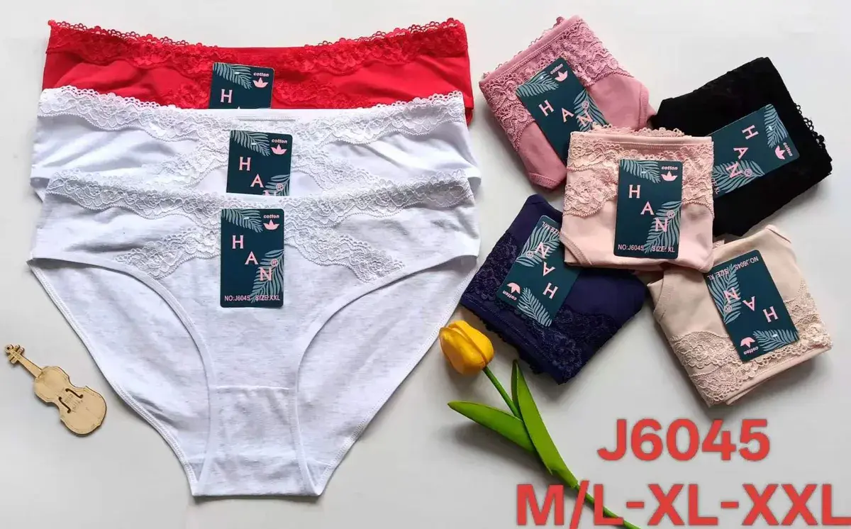 Majtki damskie bawełniane z koronką J6045 mix kolorów