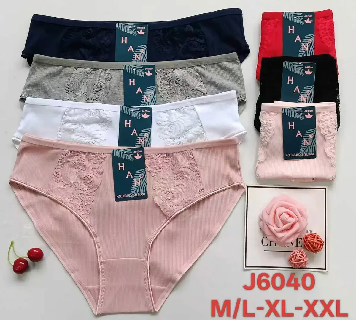Majtki damskie bawełniane z koronką J6040 mix kolorów