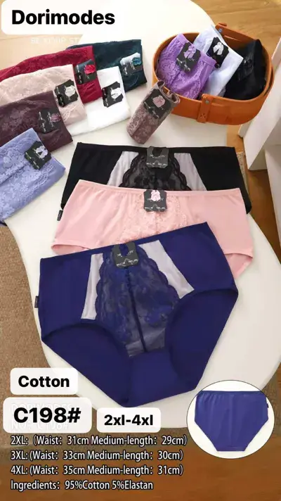 Majtki damskie bawełniane z koronką C198 mix kolorów 2XL-4XL
