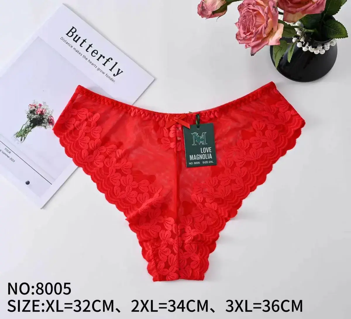 Czerwone koronkowe majtki damskie Love Magnolia rozmiar XL-3XL