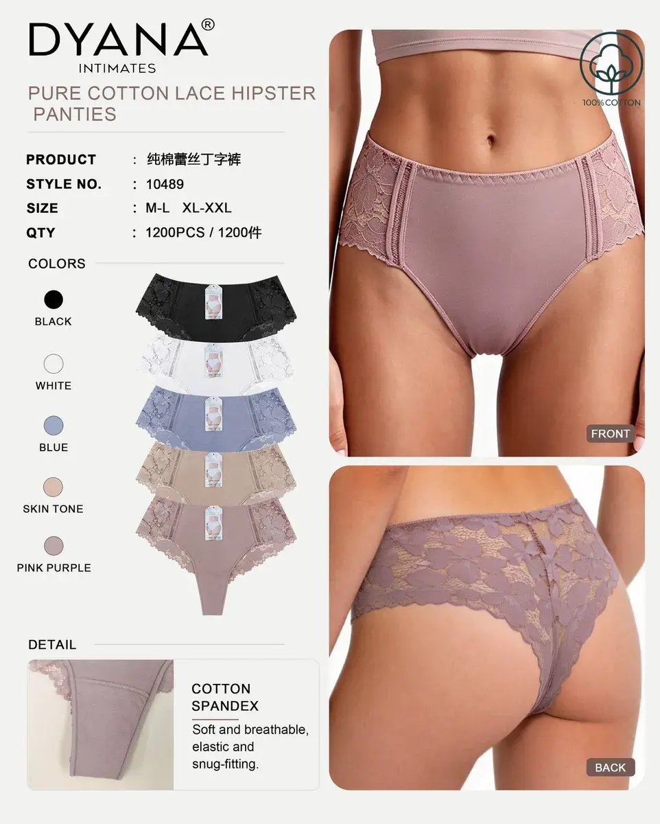Majtki Hipster z Koronką Bawełniane Różowe Fioletowe M-L XL-XXL