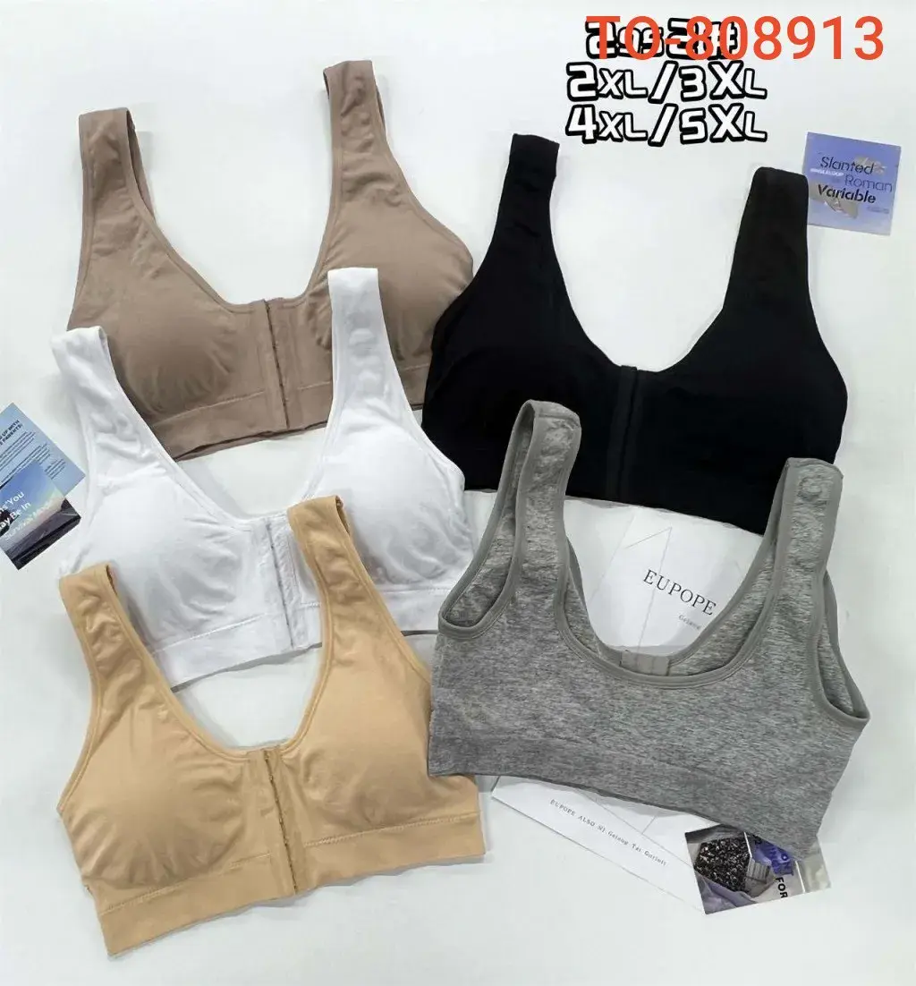 Biustonosz bez fiszbin z zapięciem z przodu mix kolorów 2XL-5XL