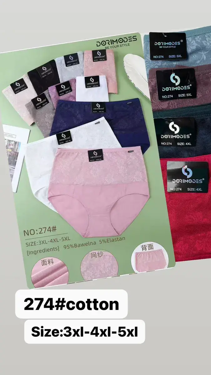 Majtki damskie bawełniane z koronką 3XL-5XL pastelowe kolory