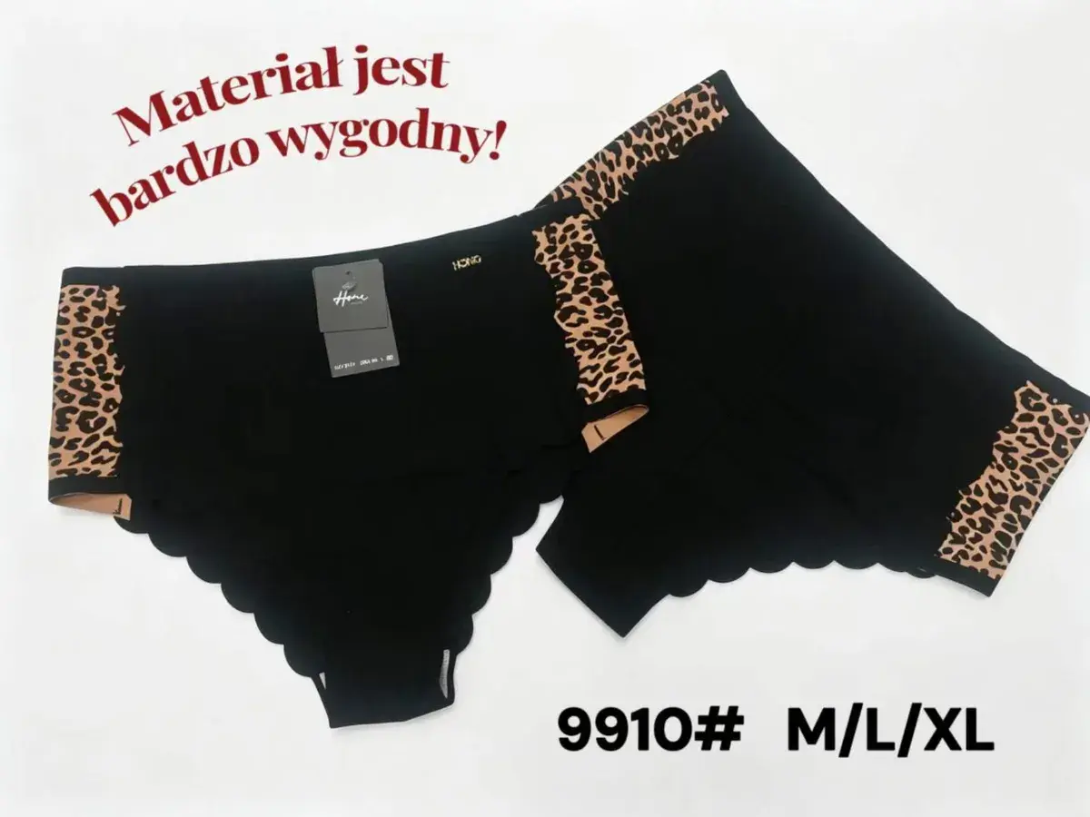 Czarne majtki damskie z panterką 9910 M/L/XL wygodne