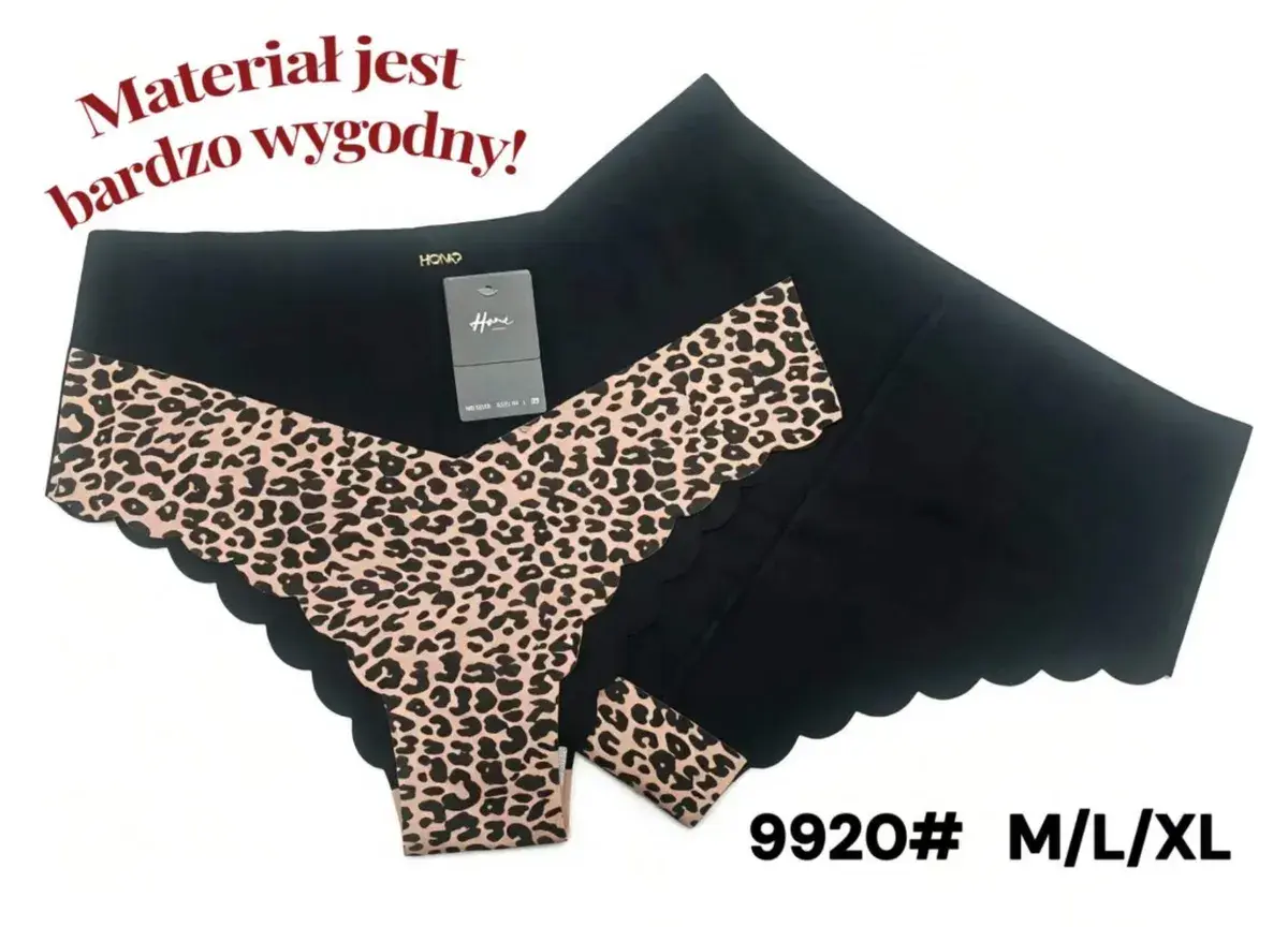 Majtki damskie bezszwowe czarne i panterka M/L/XL wygodne