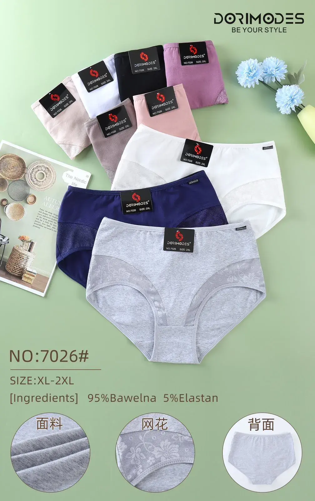 Majtki damskie Dormimodes NO:7026 S-XXL 95% bawełna