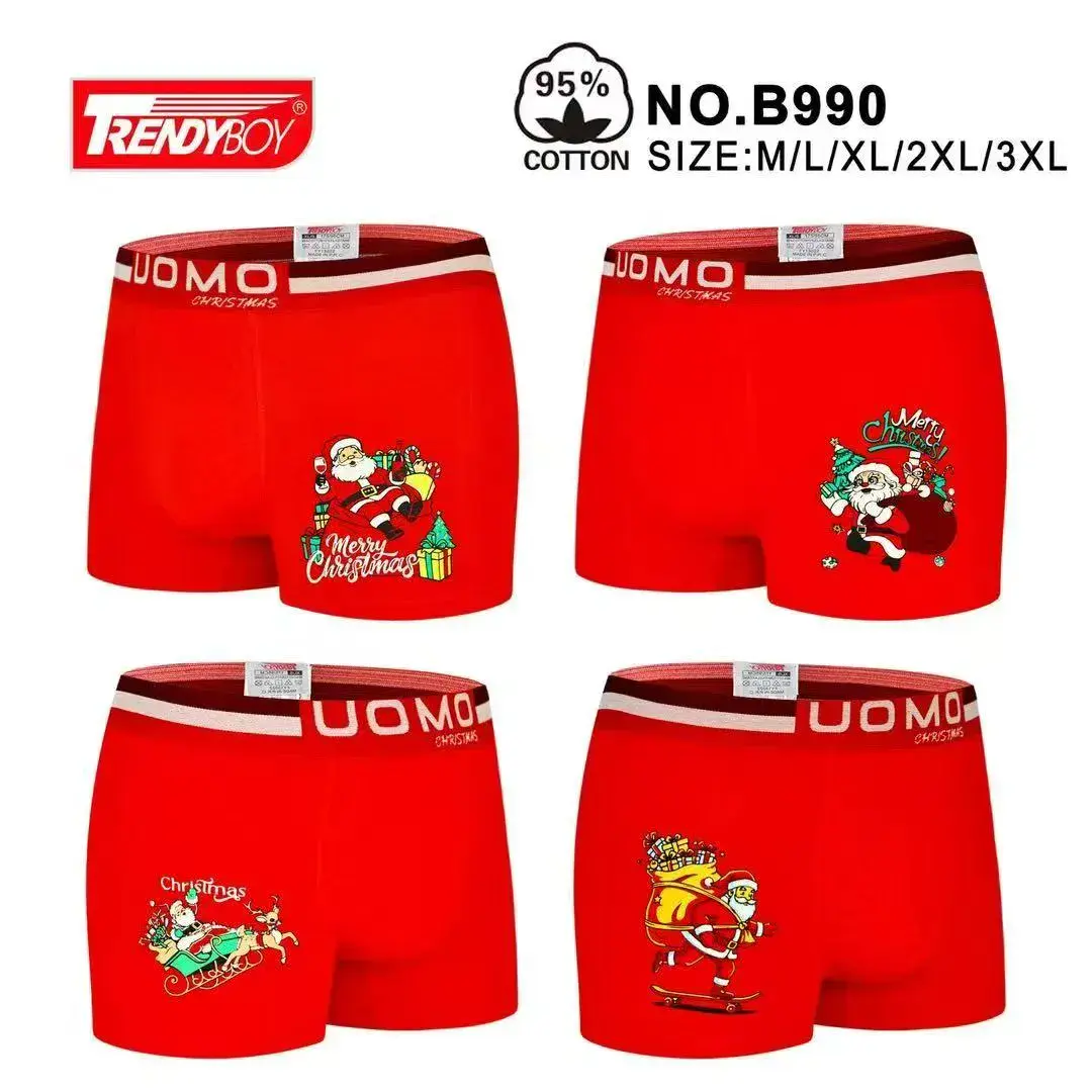 Czerwone bokserki męskie TrendyBoy z bawełny 95% M-3XL świąteczne