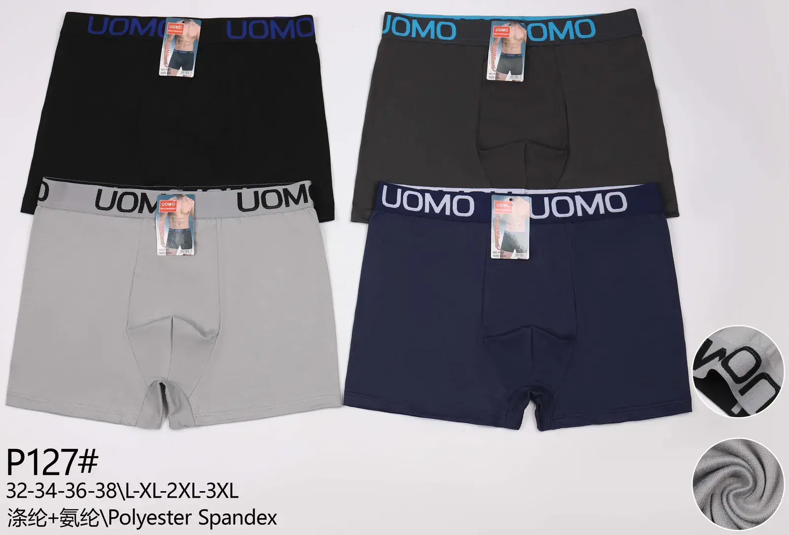Bokserki męskie UOMO 3-pack XL-2XL-3XL czarny/szary/granatowy