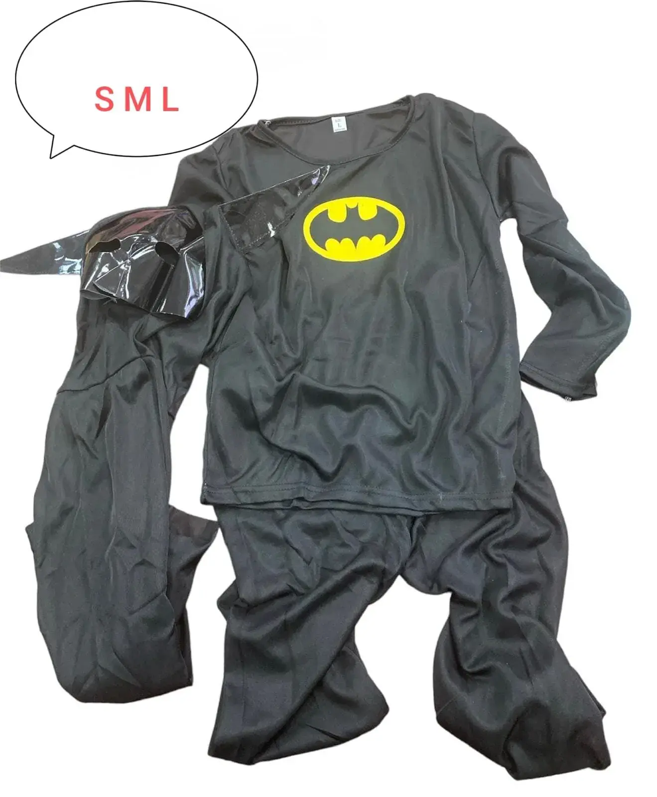 Strój Batman SML, kolor czarny z żółtym logo